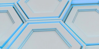 蓝色辉光的白色六角形墙壁