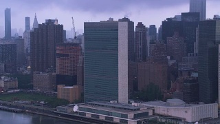 曼哈顿联合国秘书处大楼鸟瞰图。视频素材模板下载