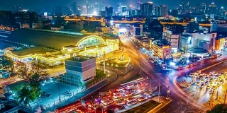 平移拍摄:中央车站的延时曼谷夜城天际线