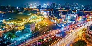 在中央车站延时拍摄曼谷夜城天际线
