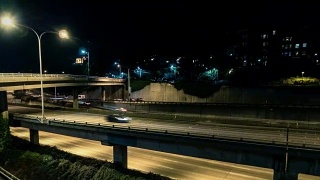 城市交通超延时西雅图市中心高速公路夜景延时视频素材模板下载