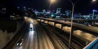 西雅图高速公路的夜间城市景观的Hyperlapse效应