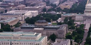 美国国会图书馆和国会大厦鸟瞰图。
