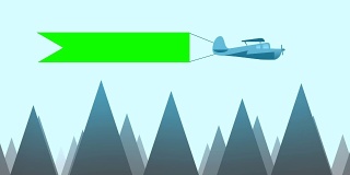 飞行的飞机携带一个卡通向量风格的标志