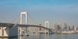 东京城市天际线在彩虹桥的时间流逝，台场，日本，东京，4K时间流逝