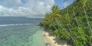 航拍被棕榈树和沙滩覆盖的岛屿海岸线