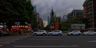 雨暮广州市中心交通街道全景4k时间流逝中国