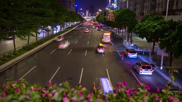 夜光广州城市交通街道桥花全景4k时间流逝中国