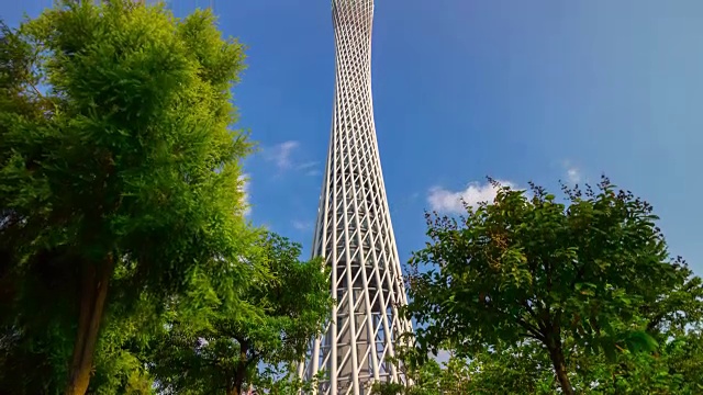 阳光明媚的一天广州城著名的广州塔上观全景4k时间流逝中国