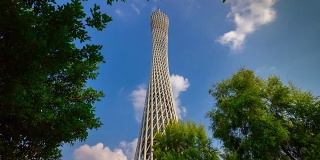 阳光明媚的一天广州城著名的广州塔上观全景4k时间流逝中国