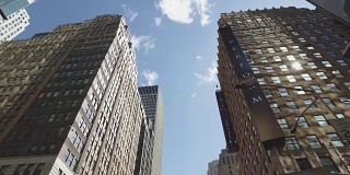 纽约市:从街道上看，高楼大厦和地平线