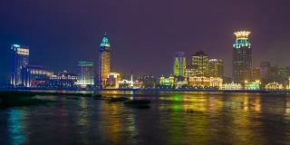 夜光上海城市景观滨江湾全景4k时间流逝中国