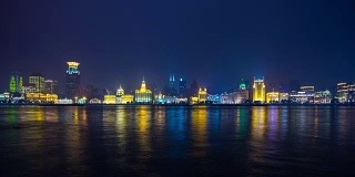 夜光照亮上海市景滨江湾全景，4k时间流逝中国