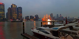 夜光上海滨江湾游艇全景4k时间流逝中国