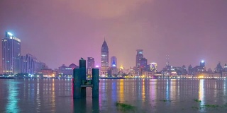 夜光照亮上海市景滨江湾全景，4k时间流逝中国