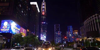 夜光照亮深圳市区交通街道全景4k中国