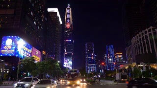 夜光照亮深圳市区交通街道全景4k中国视频素材模板下载
