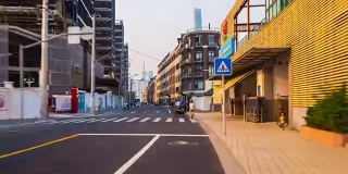 日光上海城市湾交通街道自行车骑行pov全景4k时间流逝中国
