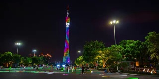 广州城市夜间照明著名的广州塔步行全景4k时间ase中国