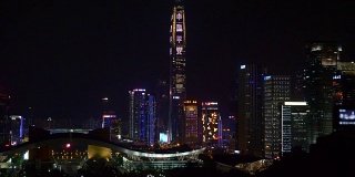 夜间时间深圳市中心巨涛金融中心公园观景台全景4k中国