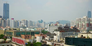 阳光明媚的一天深圳城市景观屋顶全景4k中国