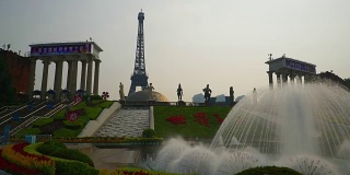 白天时间深圳市著名公园喷泉入口慢镜头全景4k中国