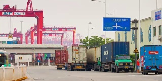白天时间深圳城市交通口岸道路入口全景4k时间流逝中国