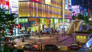 夜光照亮深圳市内著名的购物街全景，4k时间流逝中国视频素材模板下载