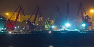 夜光照亮深圳港工业湾起重机邮轮码头全景4k时间流逝中国