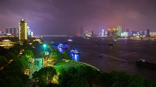 夜光武汉滨江大禹神华公园纪念碑全景4k时间流逝中国视频素材模板下载