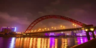 夜光照亮武汉城著名的青川大桥滨江湾全景，4k时间流逝中国