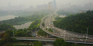 白天武汉市景交通路口空中湖景4k中国