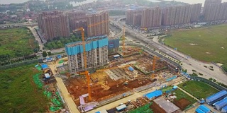 白天武汉城市建设滨江航拍4k中国全景图