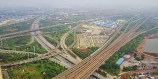 白天武汉城市车流交汇处航拍4k中国全景图