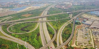 白天武汉城市车流交汇处航拍4k中国全景图