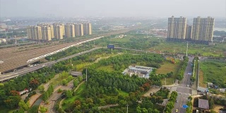 晴天武汉城市交通道路航拍全景4k中国