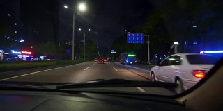 夜间珠海城市街景出租车道路旅行pov乘客全景4k中国