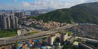 晴天珠海城市广场交通路口俯视图4k中国