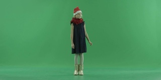 戴着圣诞帽沉思的小女孩，背景是色度键