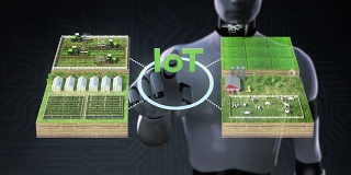 机器人、半机械人“物联网”技术、智能农业、智能农场、传感器连接乙烯基房屋、温室。连接物联网。4工业Revolution.2