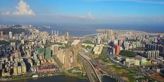 晴天珠海市景交通大桥澳门城市湾航拍全景4k中国