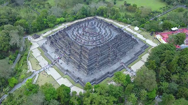 在婆罗浮屠寺的人们的空中时间流逝