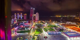 中国夜时间珠海市拱北口岸入境交通广场街景4k时间