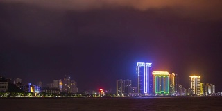 中国夜光珠海市景海湾海岸线全景4k时间