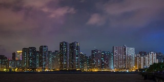 中国夜照亮珠海湾澳门城市景观海岸线全景4k时间