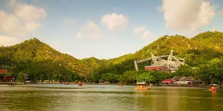 中国艳阳天珠海著名的新圆明园湖全景4k时间