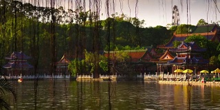 中国艳阳天珠海市著名公园湖全景4k时间