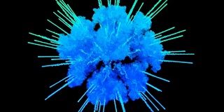 蓝色粉末在黑色背景上爆炸。3d动画的粒子作为彩色的背景或覆盖的效果。一阵阵五彩的颜料粉，为胡里节的绚烂呈现。17