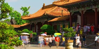 中国艳阳天珠海著名的新圆明拥挤公园全景4k时间