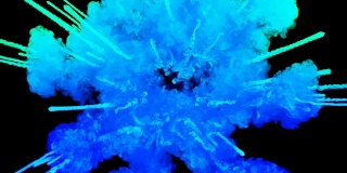 蓝色粉末在黑色背景上爆炸。3d动画的粒子作为彩色的背景或覆盖的效果。一阵阵五彩的颜料粉，为胡里节的绚烂呈现。18